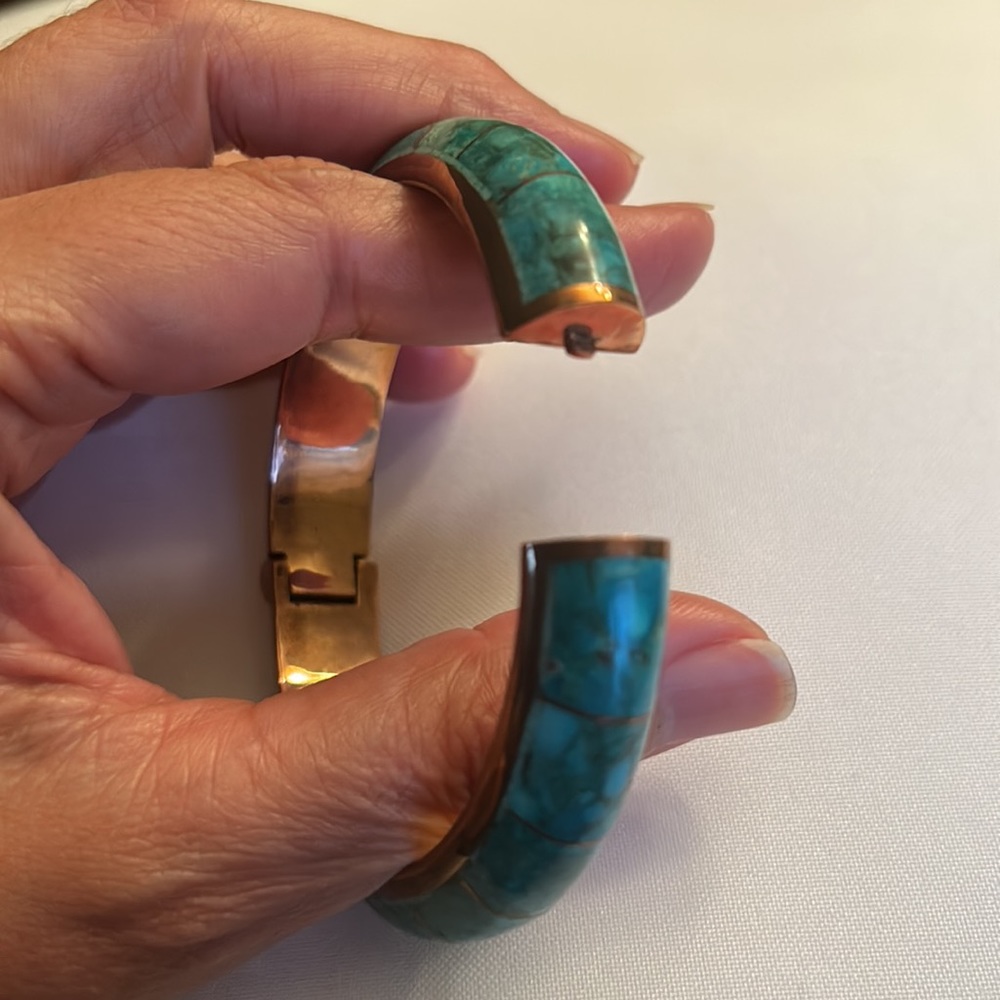 Jay King Genuine Turquoise and Brass Hinged Bracelet - Picture 4 of 5